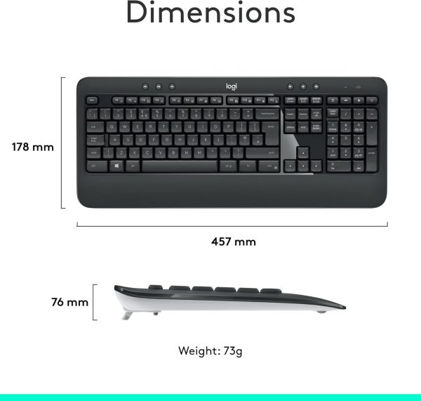 Logitech MK540 Advanced Wireless Keyboard and Mouse Combo for Windows, 2.4 GHz Unifying USB-Receiver, Multimedia Hotkeys, 3-Year Battery Life, for PC, Laptop, Arabic Layout - Black, 920-008693 - Image 10