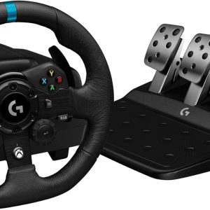 Logitech G923 Racing Wheel and Pedals, TRUEFORCE Feedback, Responsive Driving Design, Dual Clutch Launch Control, Genuine Leather, for  PS5, PS4, & PC, Black, 941-000150