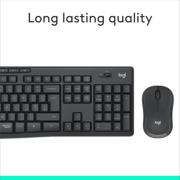 Logitech MK295 Silent Wireless Mouse & Keyboard Combo with SilentTouch Technology, Full Numpad, Advanced Optical Tracking, Lag-Free Wireless, 90% Less Noise, AR Keyboard - Graphite, 920-009801 - Image 7