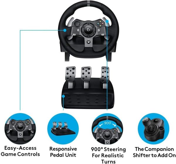 Logitech G920 Driving Force Racing Wheel and Floor Pedals, Real Force Feedback, Stainless Steel Paddle Shifters for Xbox Series X|S, Xbox One, PC, Mac - Black, 941-000124 - Image 6