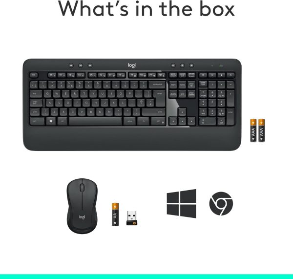 Logitech MK540 Advanced Wireless Keyboard and Mouse Combo for Windows, 2.4 GHz Unifying USB-Receiver, Multimedia Hotkeys, 3-Year Battery Life, for PC, Laptop, Arabic Layout - Black, 920-008693 - Image 7