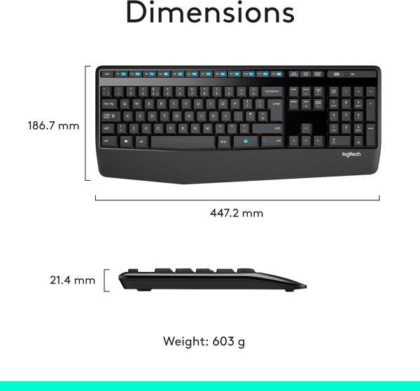 Logitech MK345 Wireless Combo Full-Sized Keyboard with Palm Rest and Comfortable Right-Handed Mouse, 2.4 GHz Wireless USB Receiver, Compatible with PC, laptop, Arabic Layout - Black, 920-010068 - Image 4
