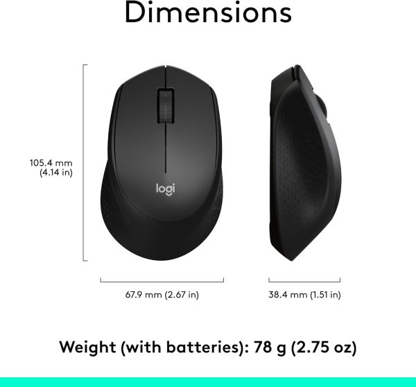 Logitech M330 Silent Plus Wireless Mouse, 2.4GHz with USB Nano Receiver, 1000 DPI Optical Tracking, 3 Buttons, 24 Month Life Battery, PC / Mac / Laptop, Black, 910-004909 - Image 5