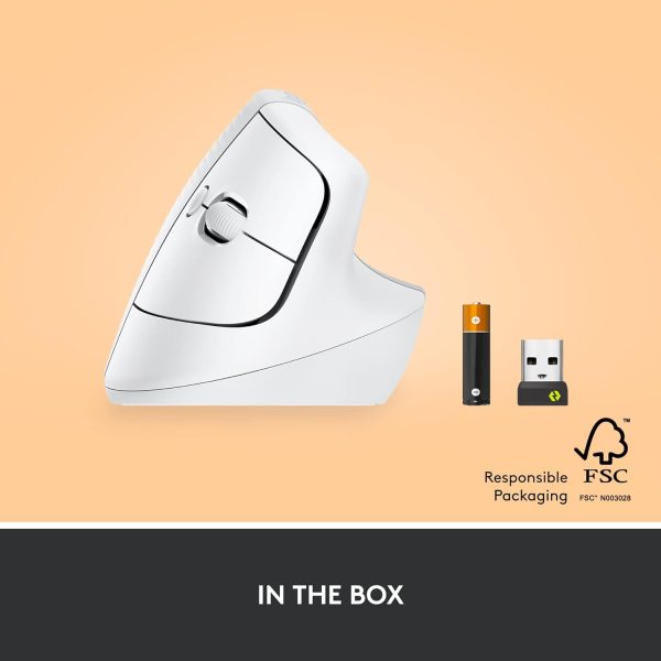 Logitech Lift Vertical Ergonomic Mouse, Wireless, Bluetooth or Logi Bolt USB receiver, Quiet clicks, 4 buttons, compatible with Windows/macOS/iPadOS, Laptop, PC - Off White, 910-006475 - Image 5