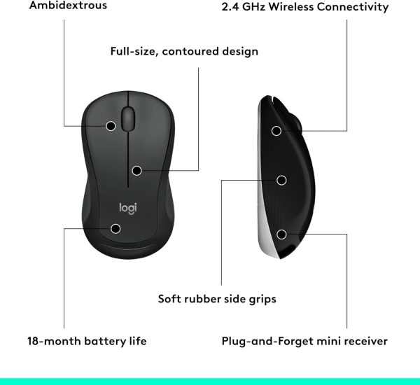 Logitech MK540 Advanced Wireless Keyboard and Mouse Combo for Windows, 2.4 GHz Unifying USB-Receiver, Multimedia Hotkeys, 3-Year Battery Life, for PC, Laptop, Arabic Layout - Black, 920-008693 - Image 9
