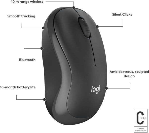 Logitech M241 Silent Bluetooth Mouse, Wireless, Compact, Portable, Smooth Tracking, 18-Month Battery, for Windows, macOS, ChromeOS, Compatible with PC, Mac, Laptop, Tablets - Graphite, 910-007471 - Image 7