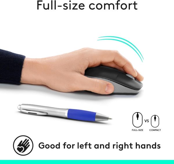 Logitech Wireless Mouse M190, Full Size Ambidextrous Curve Design, 18-Month Battery with Power Saving Mode, Precise Cursor Control and Scrolling, Wide Scroll Wheel, Scooped Buttons - Black/Mid Grey, 910-005906 - Image 2