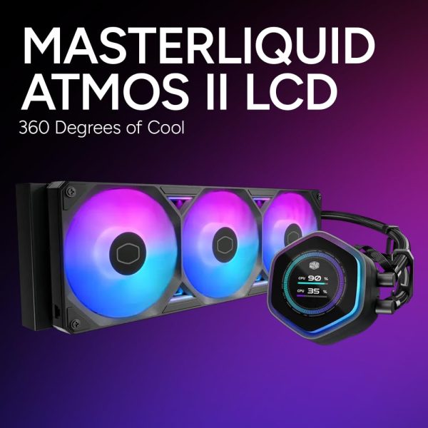 Cooler Master ML 360 Atmos II LCD ARGB CPU Liquid Cooler Black, Support Latest LGA1851, LGA1700, AM5, AM4 Socket, New Ultra-Low Profile Pump, 360mm AIO, Sickle Flow Edge Fans, LCD Screen, Black, MLX-D36M-A25SZ-L1 - Image 3