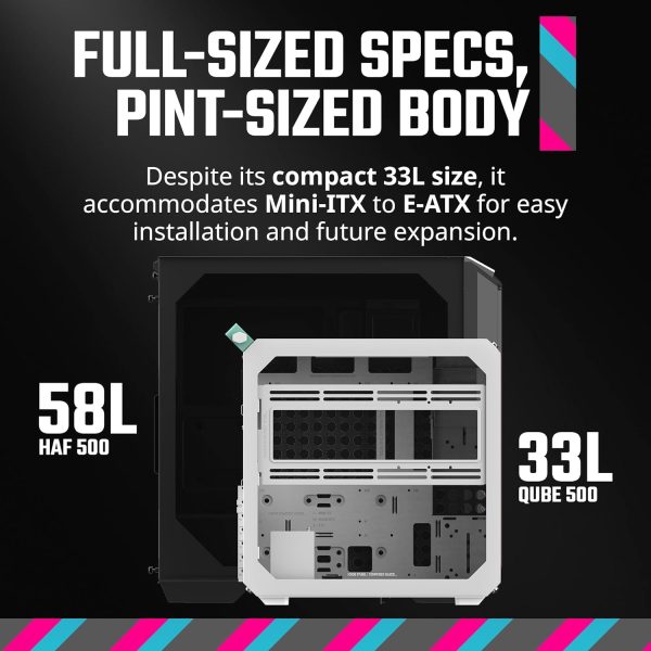 Cooler Master QUBE 500 Flatpack Black Small High Airflow Mid-Tower ATX Customizable Gaming PC Case, Tempered Glass, Vertical GPU Mount, USB-C, Carrying Handle, Gem Mini, Q500-KGNN-S00 - Image 5