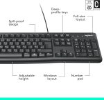 Logitech K120 Wired BUSiness Keyboard For Windows Or Linux, USb Plug-And-Play, Full-Size, Spill Resistant, Curved Space Bar, Pc / Laptop, English/Arabic Layout - Black, 920-002495 - Image 7