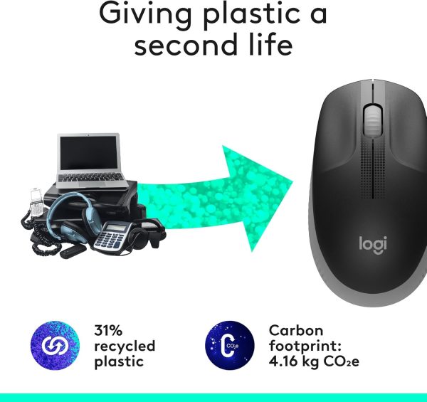 Logitech Wireless Mouse M190, Full Size Ambidextrous Curve Design, 18-Month Battery with Power Saving Mode, Precise Cursor Control and Scrolling, Wide Scroll Wheel, Scooped Buttons - Black/Mid Grey, 910-005906 - Image 4