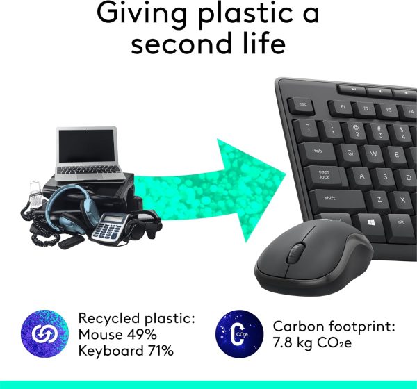 Logitech MK295 Silent Wireless Mouse & Keyboard Combo with SilentTouch Technology, Full Numpad, Advanced Optical Tracking, Lag-Free Wireless, 90% Less Noise, AR Keyboard - Graphite, 920-009801 - Image 8