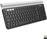 Logitech K780 Multi Device Wireless Keyboard For Windows, Apple, Android Or Chrome, Wireless 2.4Ghz And Bluetooth, Grey/White, Black, 920-008042