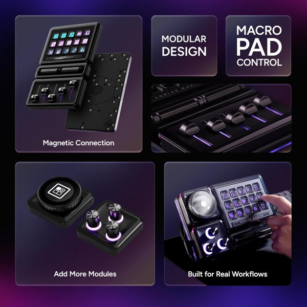 Cooler Master Master Hub Creator Kit, Stream Kit include 1x(Base, 4x6) 1x(15xKey) 1x(2xRoller) 1x(5xFader), Black, MHSK13AA00 - Image 6