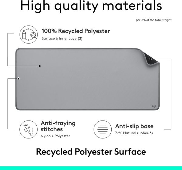 Logitech Desk Mat - Studio Series, Multifunctional Large Desk Pad, Extended Mouse Mat, Office Desk Protector with Anti-slip Base, Spill-resistant Durable Design - Grey, 956-000052 - Image 3