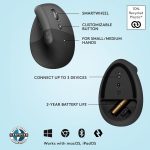 Logitech Lift Vertical Ergonomic Mouse, Wireless, Bluetooth or Logi Bolt USB receiver, Quiet clicks, 4 buttons, compatible with Windows/macOS/iPadOS, Laptop, PC - Graphite, 910-006473 - Image 7