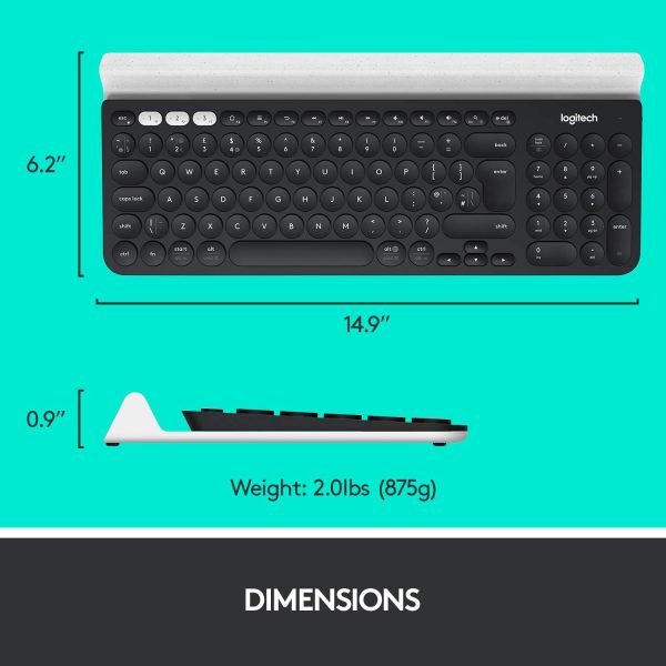 Logitech K780 Multi Device Wireless Keyboard For Windows, Apple, Android Or Chrome, Wireless 2.4Ghz And Bluetooth, Grey/White, Black, 920-008042 - Image 7