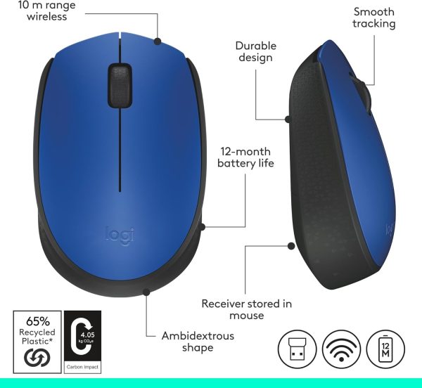 Logitech M171 Wireless Mouse, 2.4 Ghz With USb Mini Receiver, Optical Tracking, 12-Months Battery Life, AmbidextroUS Pc/Mac/Laptop - Blue, 910-004640 - Image 8
