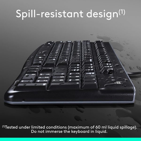 Logitech K120 Wired BUSiness Keyboard For Windows Or Linux, USb Plug-And-Play, Full-Size, Spill Resistant, Curved Space Bar, Pc / Laptop, English/Arabic Layout - Black, 920-002495 - Image 4