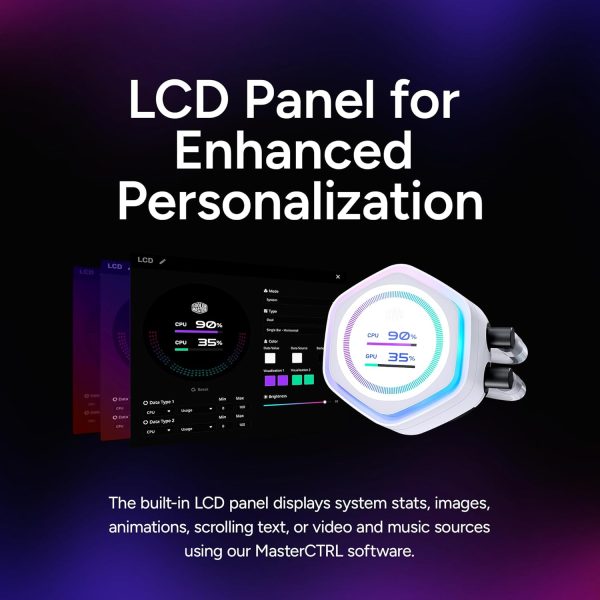 Cooler Master ML 360 Atmos II LCD ARGB CPU Liquid Cooler Black, Support Latest LGA1851, LGA1700, AM5, AM4 Socket, New Ultra-Low Profile Pump, 360mm AIO, Sickle Flow Edge Fans, LCD Screen, White, MLX-D36M-A25SZ-LW - Image 5