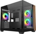 Cooler Master Elite 481 Wood Computer Case- Black, 3 X Pre-Installed Reverse Argb Fans, Upto 360mm AIO Support, mATX Motherboard Support, Upto 410mm GPU Support, Type C Connector, Black, E481-KHNN-S00