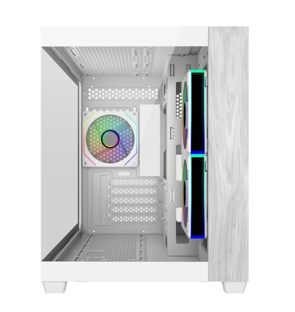 Cooler Master Elite 481 Wood Computer Case- Black, 3 X Pre-Installed Reverse Argb Fans, Upto 360mm AIO Support, mATX Motherboard Support, Upto 410mm GPU Support, Type C Connector, White, E481-WHNN-S00 - Image 2