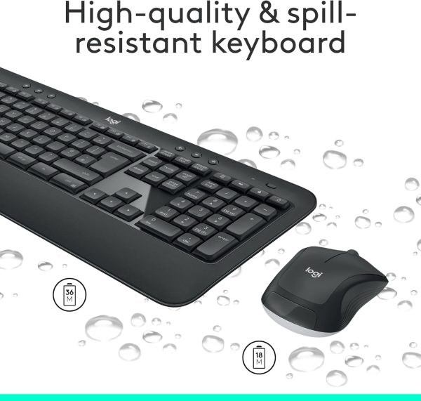Logitech MK540 Advanced Wireless Keyboard and Mouse Combo for Windows, 2.4 GHz Unifying USB-Receiver, Multimedia Hotkeys, 3-Year Battery Life, for PC, Laptop, Arabic Layout - Black, 920-008693 - Image 3