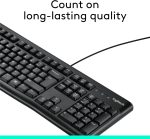 Logitech K120 Wired BUSiness Keyboard For Windows Or Linux, USb Plug-And-Play, Full-Size, Spill Resistant, Curved Space Bar, Pc / Laptop, English/Arabic Layout - Black, 920-002495 - Image 3
