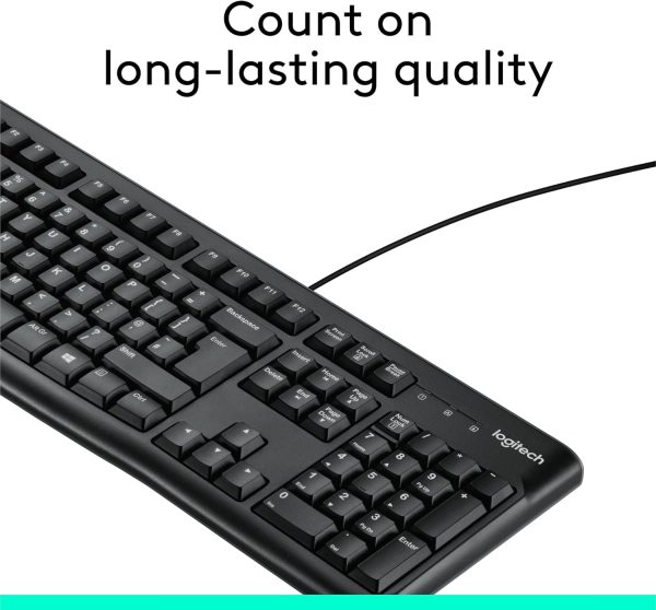 Logitech K120 Wired BUSiness Keyboard For Windows Or Linux, USb Plug-And-Play, Full-Size, Spill Resistant, Curved Space Bar, Pc / Laptop, English/Arabic Layout - Black, 920-002495 - Image 3