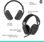 Logitech Zone Vibe 100 Lightweight Wireless Over-Ear Headphones with Noise-Cancelling Microphone, Advanced Multipoint Bluetooth Headset, Works with Teams, Google Meet, Zoom, Mac/PC - Graphite, 981-001213 - Image 8