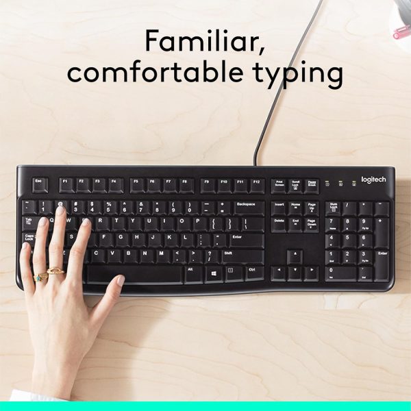 Logitech K120 Wired BUSiness Keyboard For Windows Or Linux, USb Plug-And-Play, Full-Size, Spill Resistant, Curved Space Bar, Pc / Laptop, English/Arabic Layout - Black, 920-002495 - Image 2