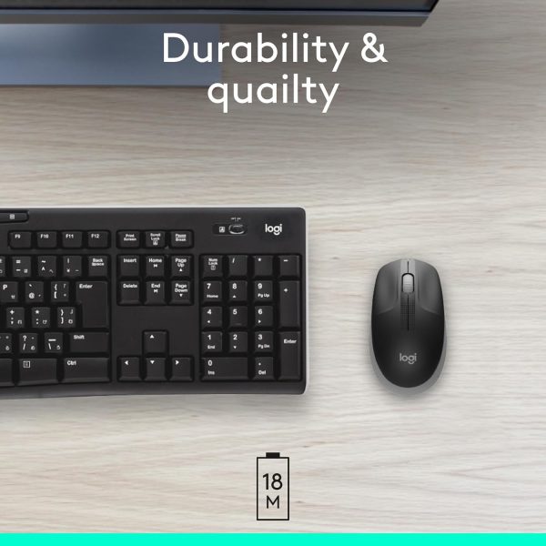 Logitech Wireless Mouse M190, Full Size Ambidextrous Curve Design, 18-Month Battery with Power Saving Mode, Precise Cursor Control and Scrolling, Wide Scroll Wheel, Scooped Buttons - Black/Mid Grey, 910-005906 - Image 3