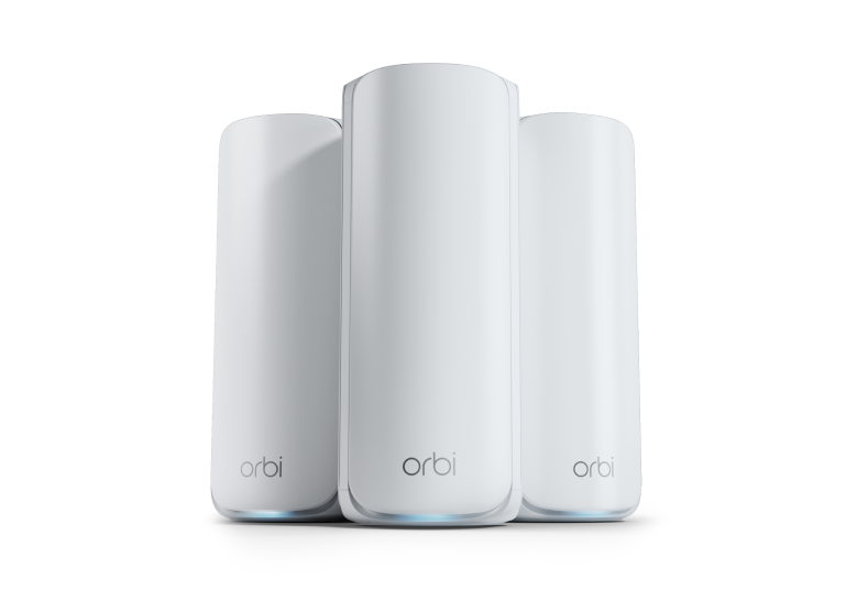 NETGEAR Orbi 770 Series Tri-Band WiFi 7 Mesh Network System (RBE773) – Router + 2 Satellite Extenders, Security Features, Up to 11Gbps, Covers up to 8,000 sq. ft., 100 Devices, 2.5 Gig Internet Port, RBE773-100EUS