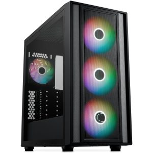 Cooler Master MB600 Computer Case, Back Connected Motherboard Support, 420mm Radiator Support, 3X 140mm & 1 x 120mm ARGB Fans, Type C Connector, ARGB Fan HUB, Black, MB600-KGNN-S00