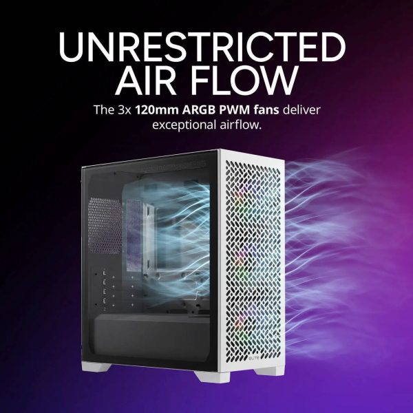 Cooler Master Elite 302 Micro-ATX High Airflow Minimalist PC Case, 365mm GPU Max, Compatible RTX 5080|RX 7090 XT, 280mm AIO Max, Type C, Tempered Glass, Triple 120mm aRGB PWM Fan, Intakes Grill, White, E302-WGNN-S00 - Image 7