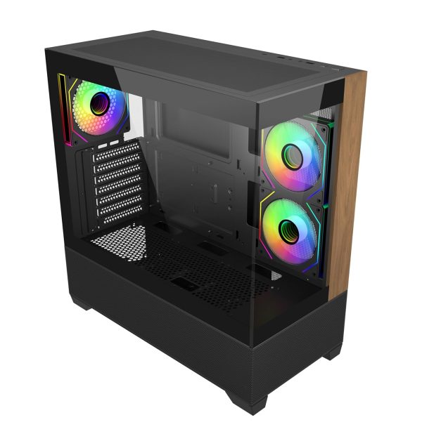 Cooler Master Elite 690 Wood Computer Case, 3 X Pre-Installed Reverse Argb Fans, Upto 360mm AIO Support, ATX Motherboard Support, RTX 50 Series Upto 425mm, Type C Connector, Black, E690-KHNN-S00 - Image 3
