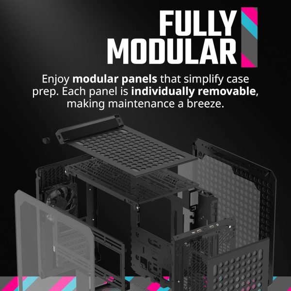Cooler Master QUBE 500 Flatpack Black Small High Airflow Mid-Tower ATX Customizable Gaming PC Case, Tempered Glass, Vertical GPU Mount, USB-C, Carrying Handle, Gem Mini, Q500-KGNN-S00 - Image 4