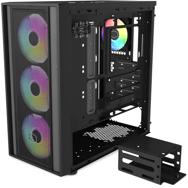 Cooler Master MB600 Computer Case, Back Connected Motherboard Support, 420mm Radiator Support, 3X 140mm & 1 x 120mm ARGB Fans, Type C Connector, ARGB Fan HUB, Black, MB600-KGNN-S00 - Image 2