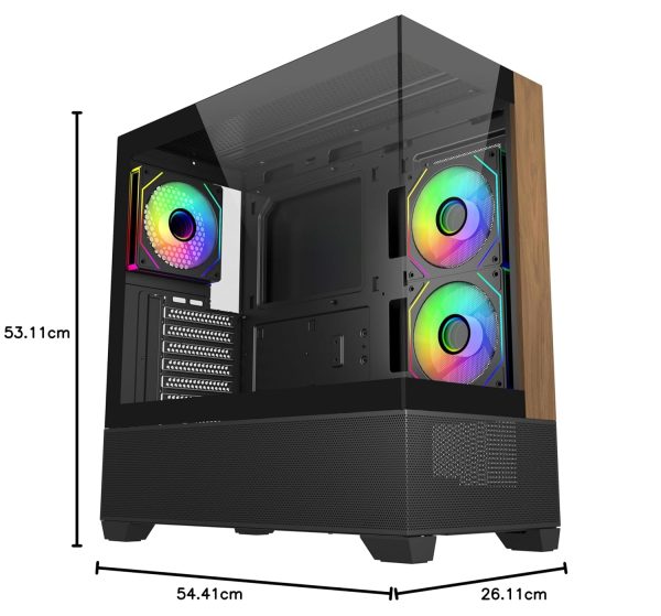 Cooler Master Elite 690 Wood Computer Case, 3 X Pre-Installed Reverse Argb Fans, Upto 360mm AIO Support, ATX Motherboard Support, RTX 50 Series Upto 425mm, Type C Connector, Black, E690-KHNN-S00 - Image 4