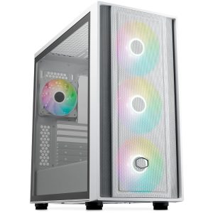 Cooler Master MB600 Computer Case, Back Connected Motherboard Support, 420mm Radiator Support, 3X 140mm & 1 x 120mm ARGB Fans, Type C Connector, ARGB Fan HUB, White, MB600-WGNN-S00