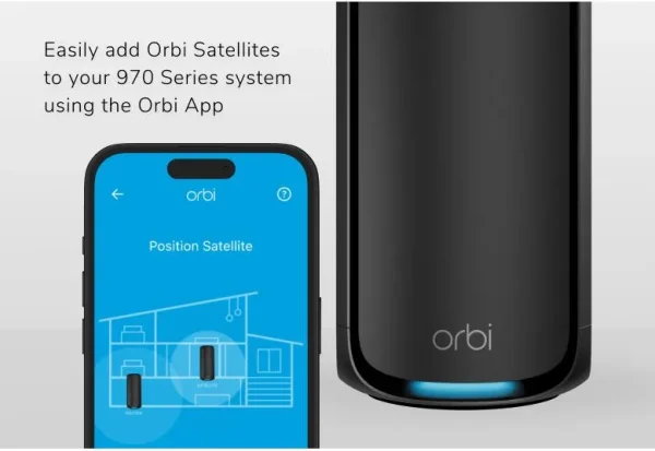 Netgear Orbi 970 Series Quad-Band WiFi 7 Mesh Add-on Satellite RBE970 - Works with Orbi RBE972S and RBE973S, Adds Coverage Up to 3,300 sq. ft., BE27000 Up to 27Gbps - Black, RBE970B-100EUS - Image 5