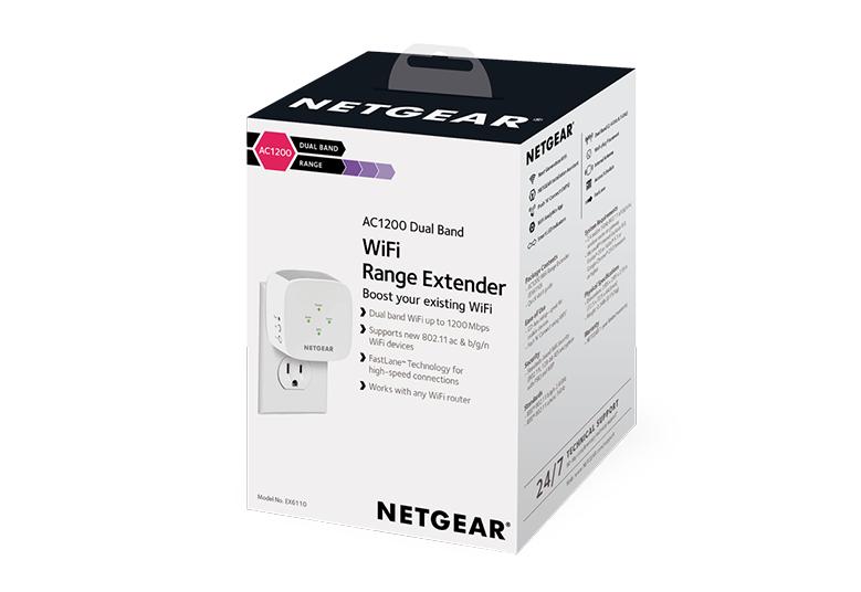 NETGEAR AC1200 802.11ac Dual Band WiFi Range Extender EX6110-100UKS BOOST YOUR EXISTING WIFI Boost the range of your WiFi network to every corner of your home for maximum WiFi performance, EX6110-100UKS