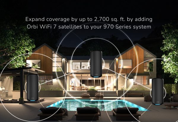 Netgear Orbi 970 Series Quad-Band WiFi 7 Mesh Add-on Satellite RBE970 - Works with Orbi RBE972S and RBE973S, Adds Coverage Up to 3,300 sq. ft., BE27000 Up to 27Gbps - Black, RBE970B-100EUS - Image 3