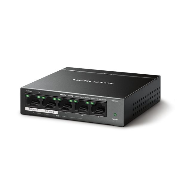 Mercusys MS105GP 5-Port Gigabit Desktop Switch with 4-Port PoE+, Black - Image 2