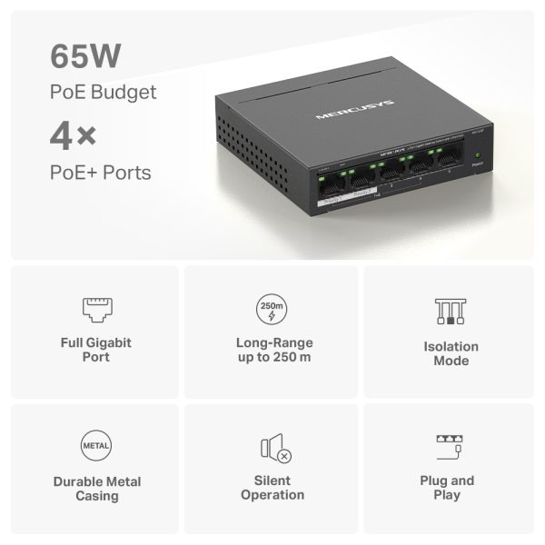 Mercusys MS105GP 5-Port Gigabit Desktop Switch with 4-Port PoE+, Black - Image 6