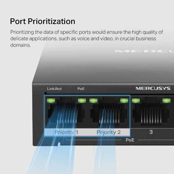 Mercusys MS105GP 5-Port Gigabit Desktop Switch with 4-Port PoE+, Black - Image 5