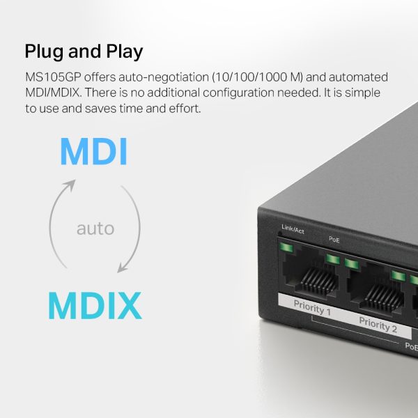 Mercusys MS105GP 5-Port Gigabit Desktop Switch with 4-Port PoE+, Black - Image 10