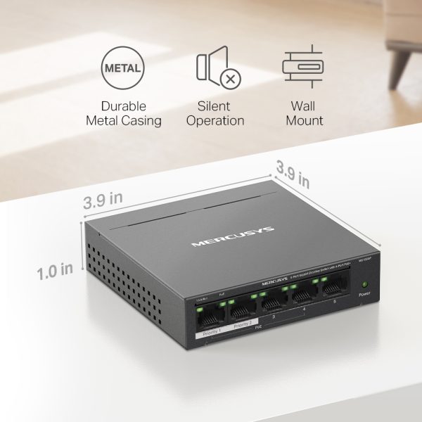 Mercusys MS105GP 5-Port Gigabit Desktop Switch with 4-Port PoE+, Black - Image 4