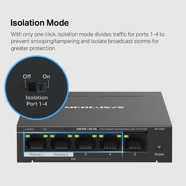 Mercusys MS105GP 5-Port Gigabit Desktop Switch with 4-Port PoE+, Black - Image 7
