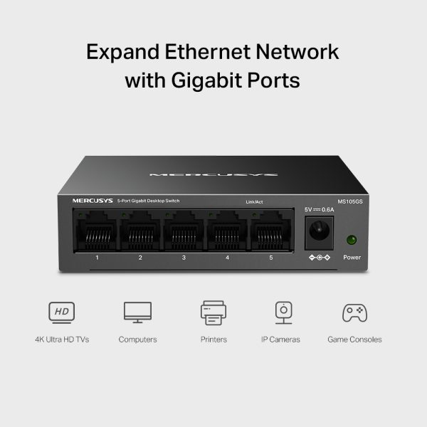 Mercusys MS105GS 5-Port Gigabit Desktop Switch, Black - Image 5